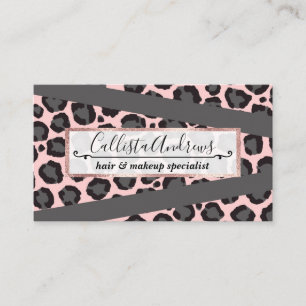 Girly Chic Rosa Black Grått Leopard Cheetah Skriv Visitkort