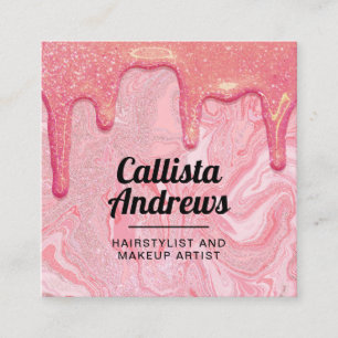 Girly Chic Rosa Glitter Marble Drives Fyrkantigt Visitkort