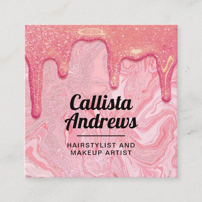 Girly Chic Rosa Glitter Marble Drives Fyrkantigt Visitkort (Framsida)