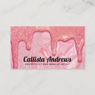 Girly Chic Rosa Glitter Marble Drives Visitkort