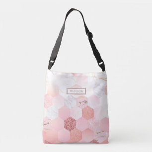 Girly Chic Rosa Glitter Marble Personlig Namn Axelväska