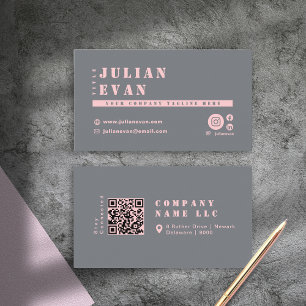 Girly Chic Rosa Grått Typografi QR-kod Visitkort