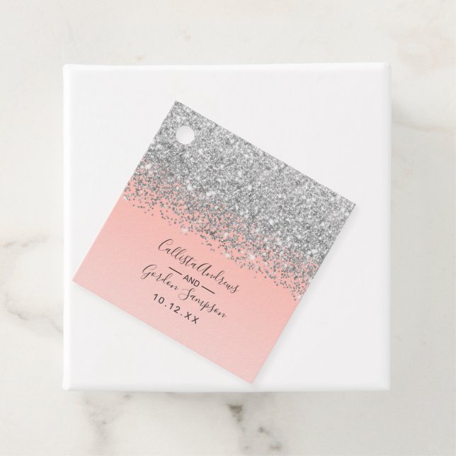 Girly Chic Silver Confetti Rosa Gradient Ombre Gåvor Etiketter (På plats)