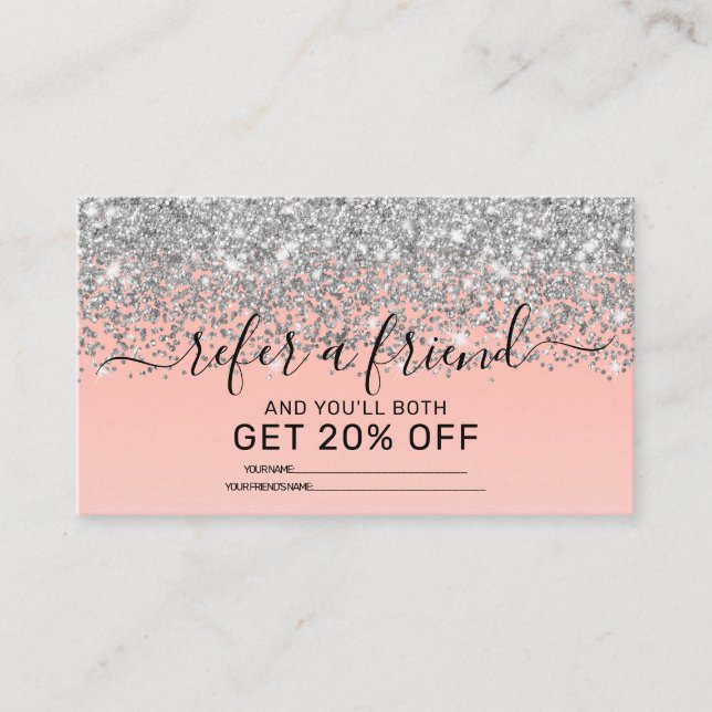 Girly Chic Silver Confetti Rosa Gradient Ombre Rabattkort (Framsida)