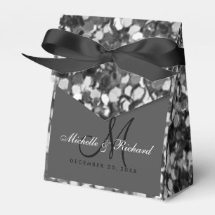 Girly Chic Silver Glitter Monogram Bröllop Presentaskar