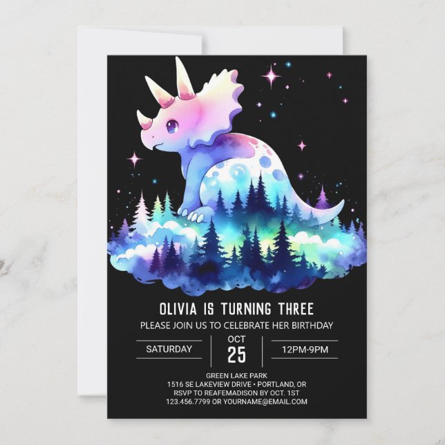 Girly Chic Triceratops Birthday Inbjudningar (Framsida)