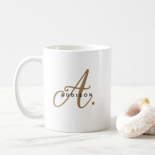 Girly Chic White Guld-skript, Monogram Kaffemugg