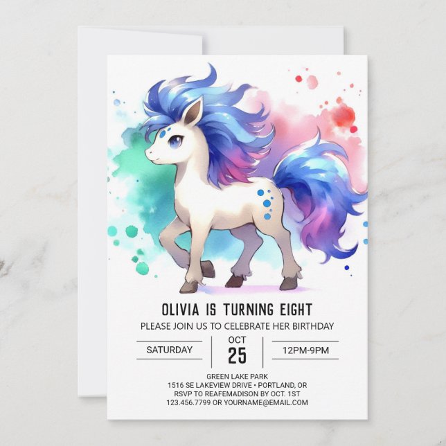 Girly Children Horse Birthday Inbjudningar (Framsida)