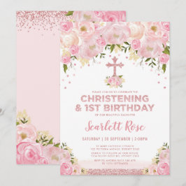 Girly Christening 1st Birthday Ro Guld  Inbjudningar