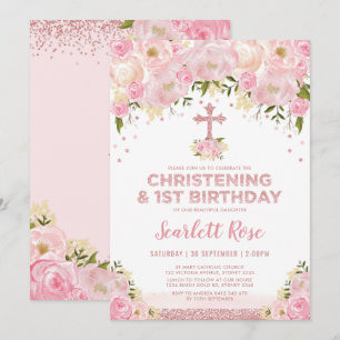 Girly Christening 1st Birthday Ro Guld Inbjudningar