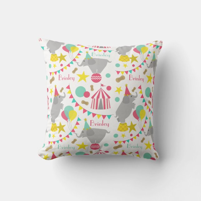 Girly Circus Elephants Personlig Pillow Kudde (Framsida)