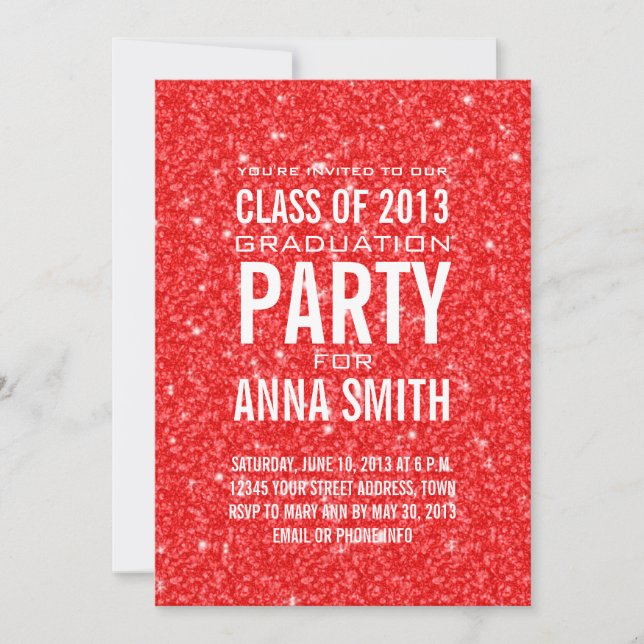 GIRLY CLASS OF 2013 PARTY INVITATION| RED GLITTER INBJUDNINGAR (Framsida)