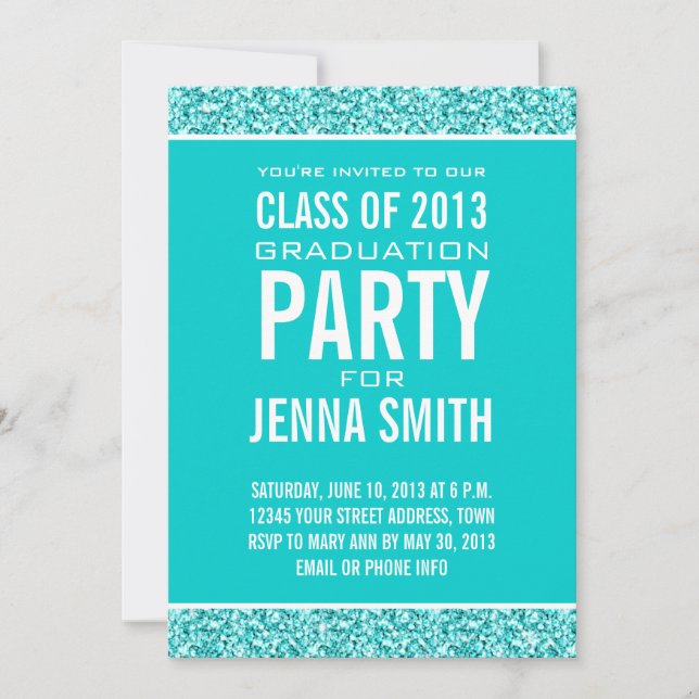 GIRLY CLASS OF 2013 PHOTO, TEAL GLITTER, PARTY INBJUDNINGAR (Framsida)