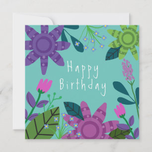 Girly Colorful Blommigt Birthday Card