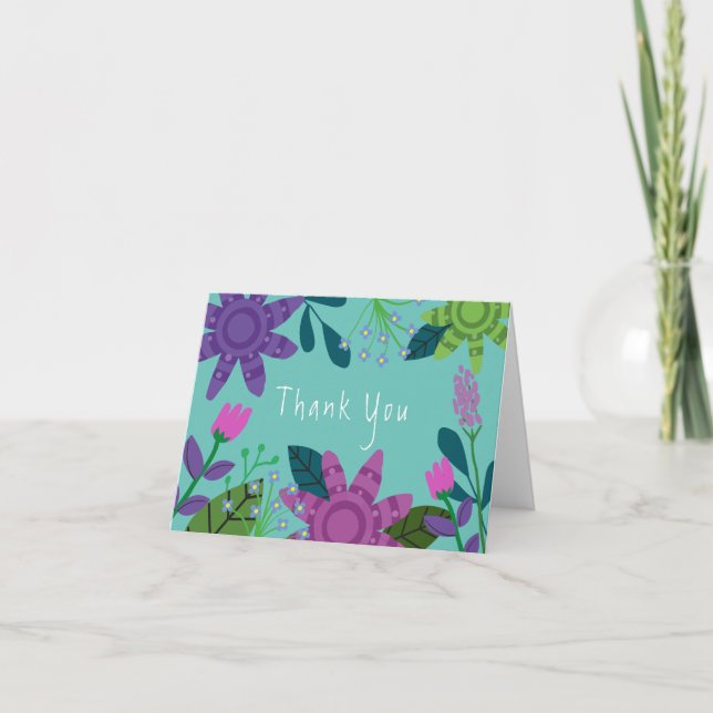 Girly Colorful Blommigt Tack Kort (Framsida)