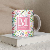 Girly Colorful Bohemian Vår blommor Monogram