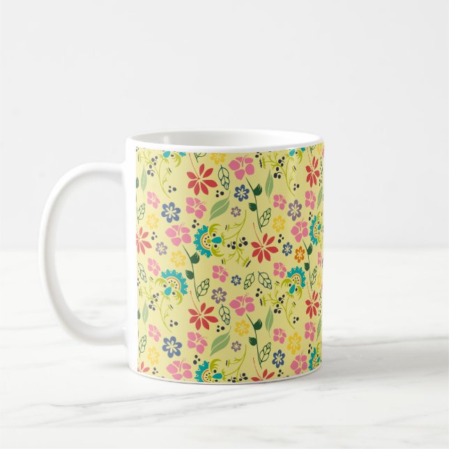Girly Colorful Boho Vår blommor Kaffemugg (Vänster)