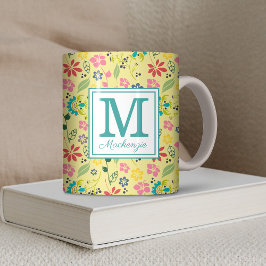 Girly Colorful Boho Vår blommor Monogram Kaffemugg