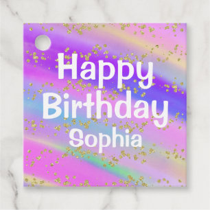 Girly Colorful Grattis på födelsedagen Unicorn Gul Gåvor Etiketter