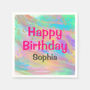 Girly Colorful Grattis på födelsedagen Unicorn Gul Pappersservett