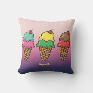 Girly Colorful Ice Cream Cones - Personlig Kudde