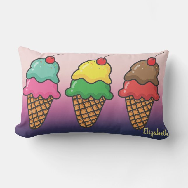 Girly Colorful Ice Cream Cones - Personlig Lumbarkudde (Framsida)