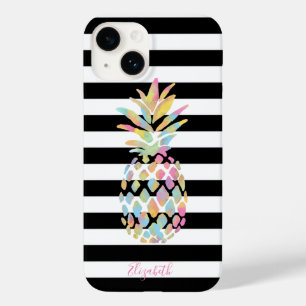 Girly Colorful Pineapple, Black White Rand