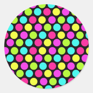 Girly Colorful Roligt Neon Polka dots Mönster Runt Klistermärke