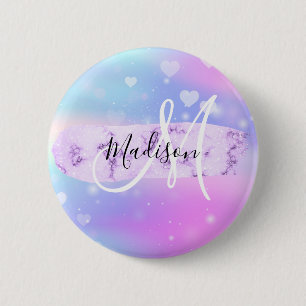 Girly Colorful Unicorn Rainbow Hearts Monogram Knapp