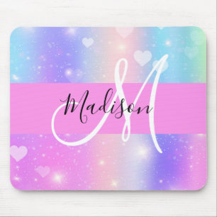 Girly Colorful Unicorn Rainbow Hearts Monogram Musmatta