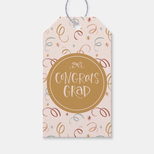 Girly Confetti  Rosa Gratulerar Grad Presentetikett (Framsidan)