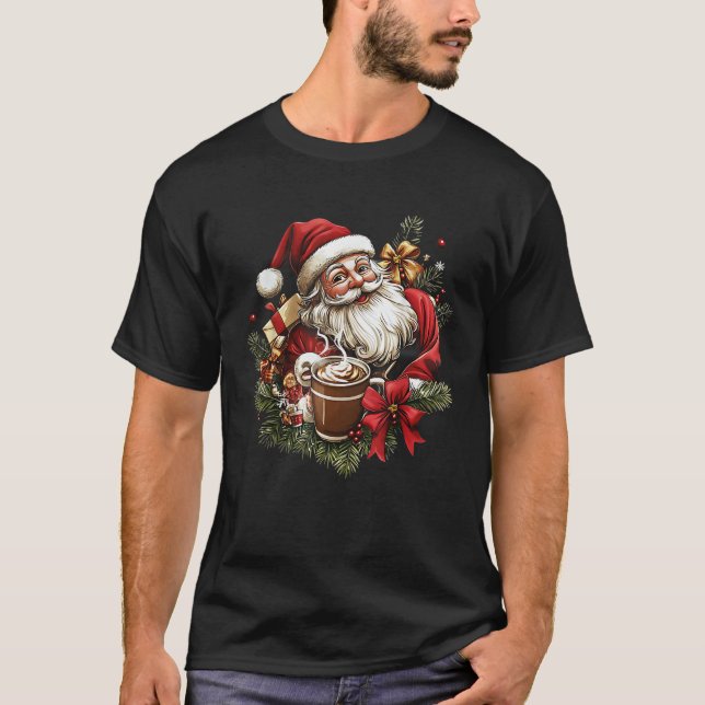 Girly Coquette Bow Santa Christmas Tree Candy cake T Shirt (Framsida)