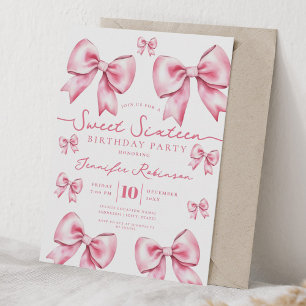 Girly Coquette Bow Sweet 16 Födelsedags Blush Rosa Inbjudningar