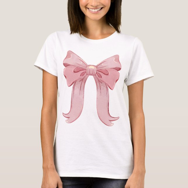 Girly Coquette Bow T-Shirt - Pastel Rosa Aesthetic (Framsida)