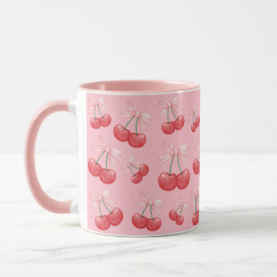 Girly Coquette Cherry Bow Skriv ut Rosa Mugg