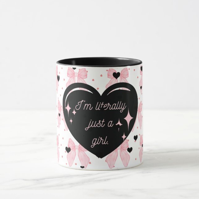 Girly Coquette Rosa Black Heart Bara en flicka Mug Mugg (Center)