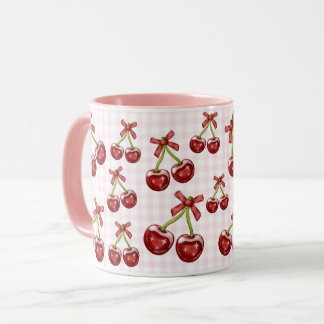 Girly Coquette Rosa Gingham Red Cherry Mugg