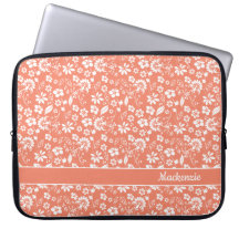 Girly Coral Peach Tropical Flowers Monogram