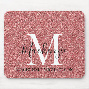 Girly Coral Red Glitter Monogram Namn Musmatta