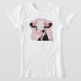 Girly Cow Blowing Rosa Bubblegum Bubble T Shirt