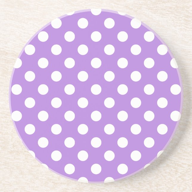 Girly Cute Lavender och White Polka dots Underlägg Sandsten (Framsidan)