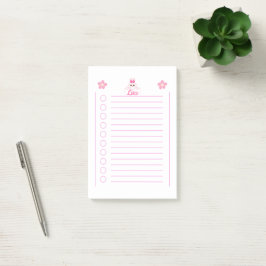 Girly Cute Little Rabbit med Personlig Namn Post-it Block