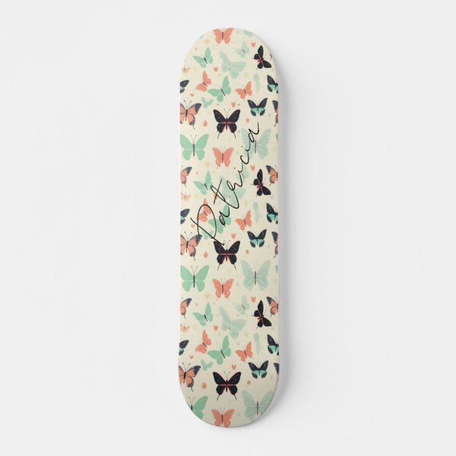 Girly Cute Pastel Butterfly Chic Mini Skateboard Bräda 18,5 Cm (Framsida)