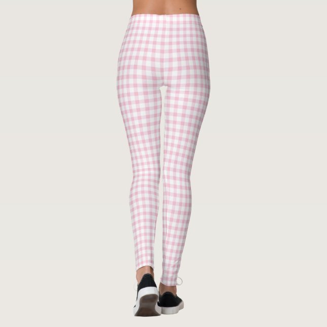 Girly Cute Pastel Rosa Gingham Check Mönster Leggings (Baksida)