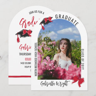 Girly Cute Red Bows Arch Studenten Firande Inbjudningar