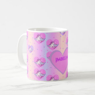 Girly Cute Rosa and Lila Unicorns & Hearts Mugg