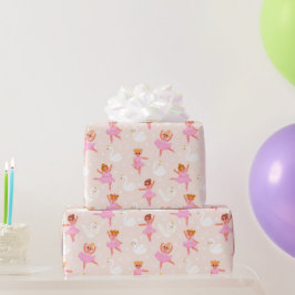 Girly Cute Rosa Ballerina Svan Mönster Presentpapper