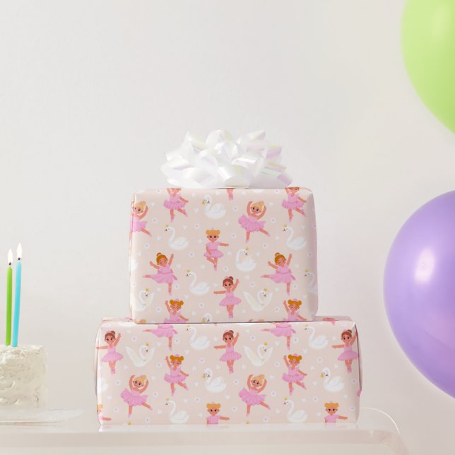 Girly Cute Rosa Ballerina Svan Mönster Presentpapper (Festgåvor)