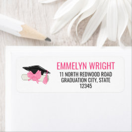 Girly Cute Rosa Bow Diploma Studenten Returadress Etikett