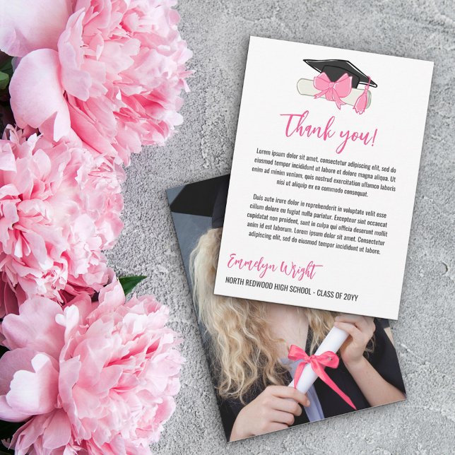 Girly Cute Rosa Bows Photo Studenten Tack Kort (Skapare uppladdad)